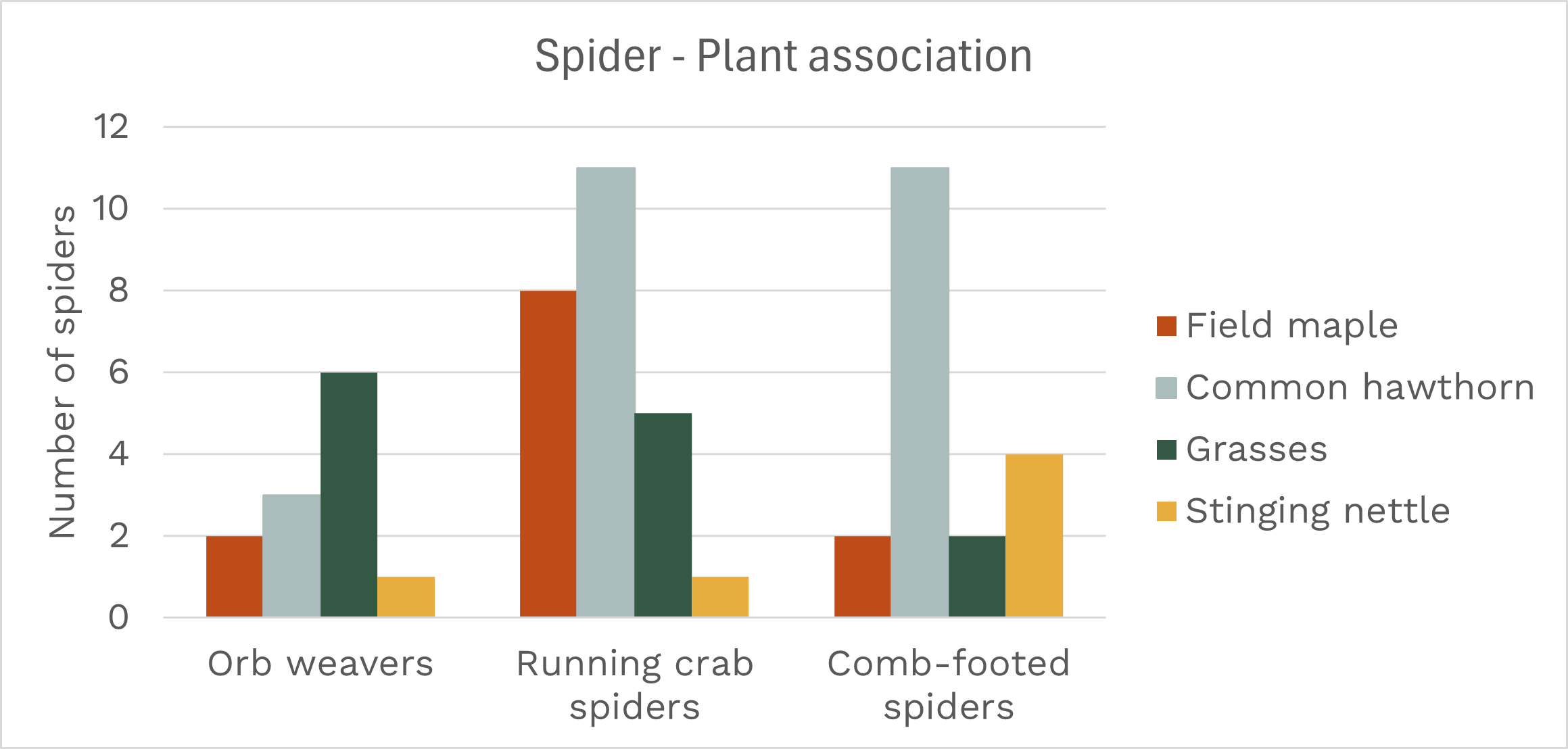 Bar chart of spider families on different plants