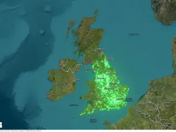 Map of England with glowing school sites 30 June 2025