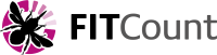 Logo of a bee against a purple circular background with words FIT Count